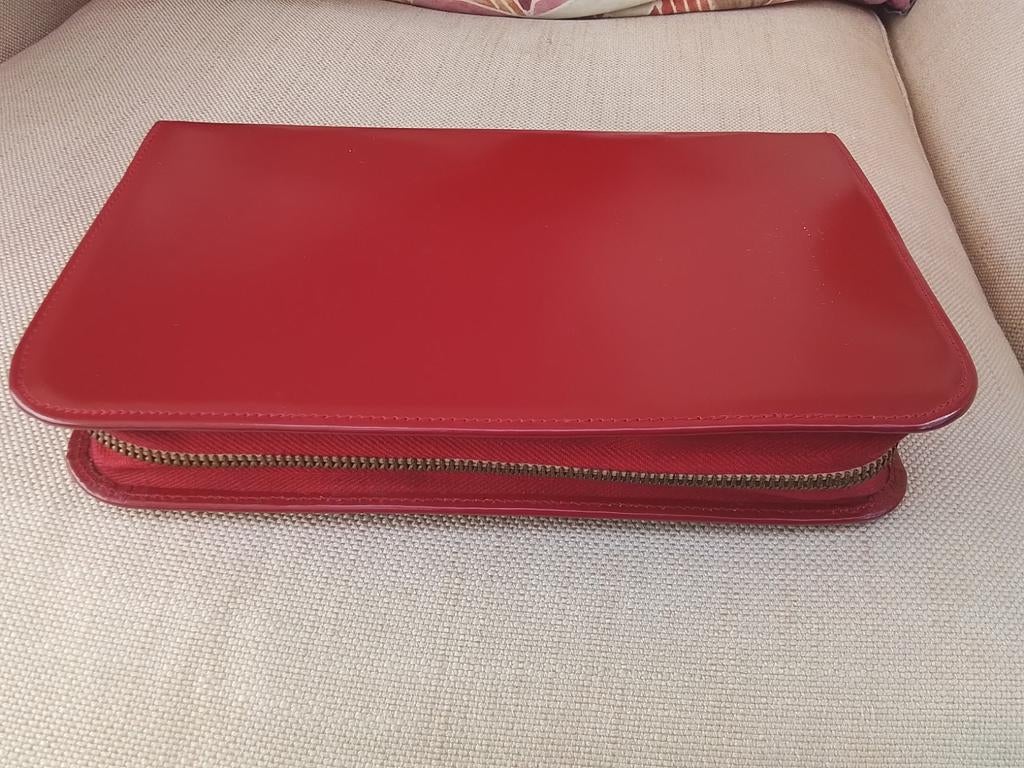 Rode leren toilettas voor op reis uit 1960, Ophalen, Rood