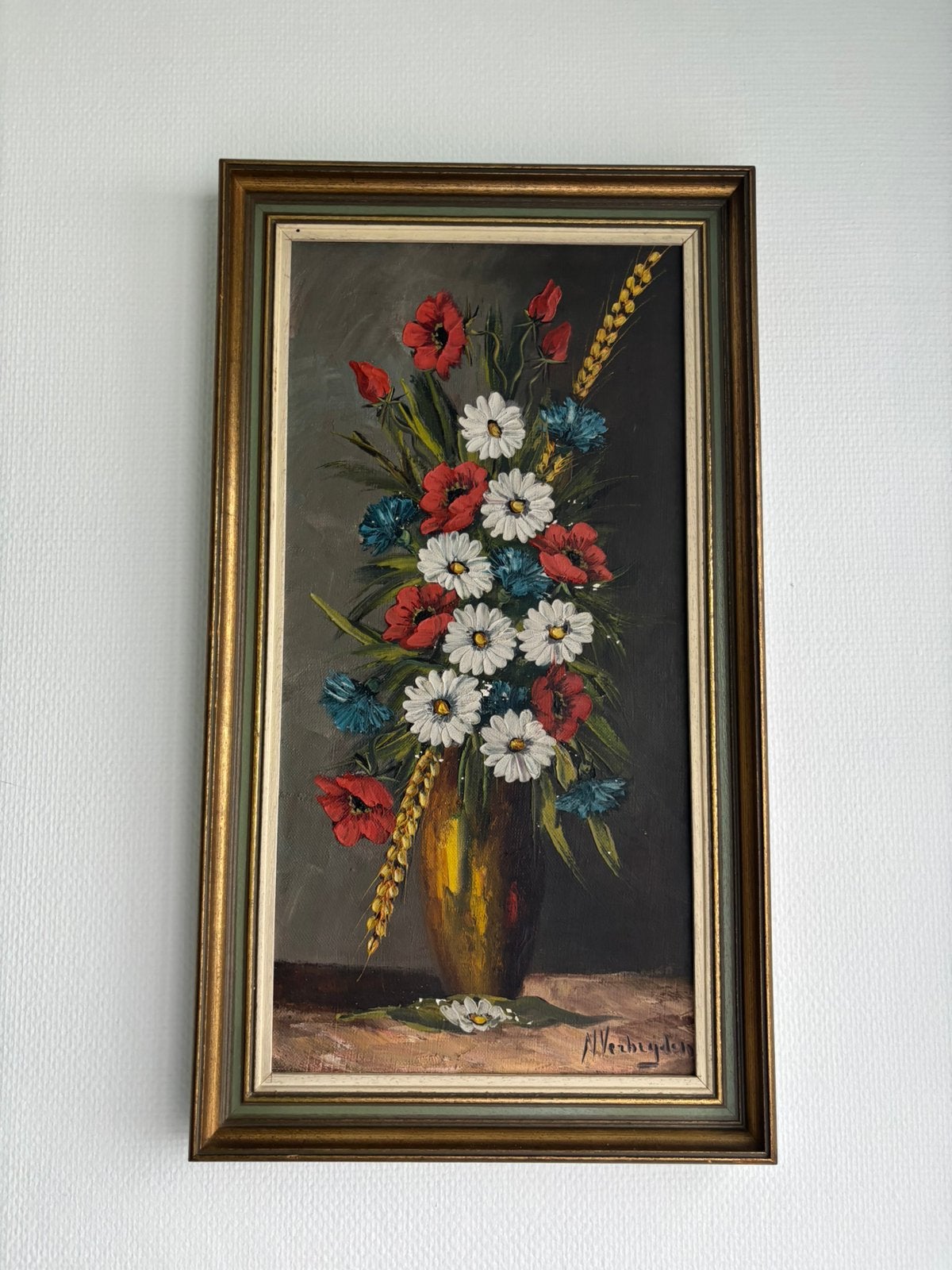 bouquet champêtre dans un vase — A. Verheyden, Enlèvement ou Envoi, Peinture à l'huile, Signé, Fleurs