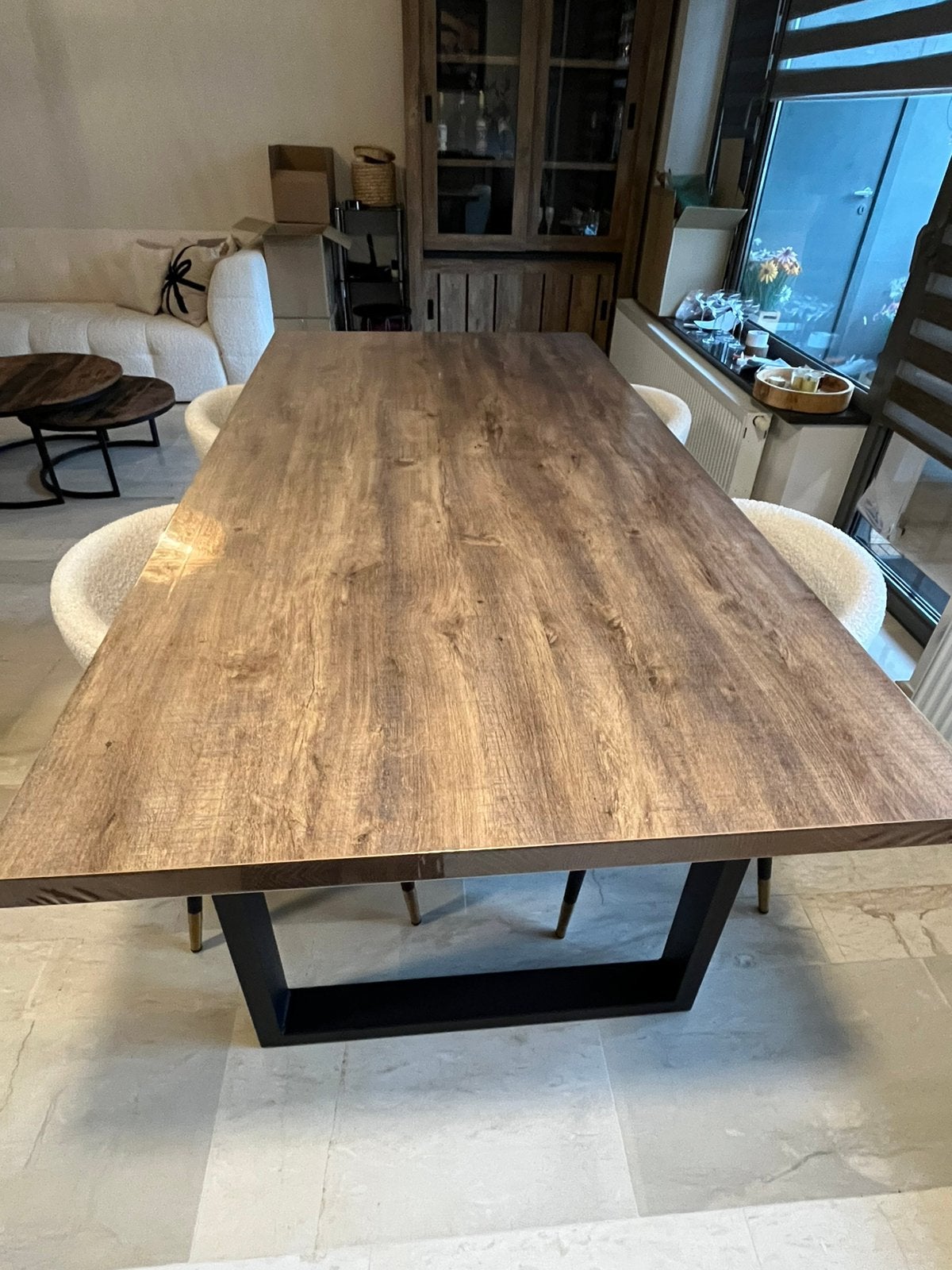 Grande table à manger style industriel Bois brut  métal noir, Maison & Meubles, Enlèvement, Comme neuf, Métal