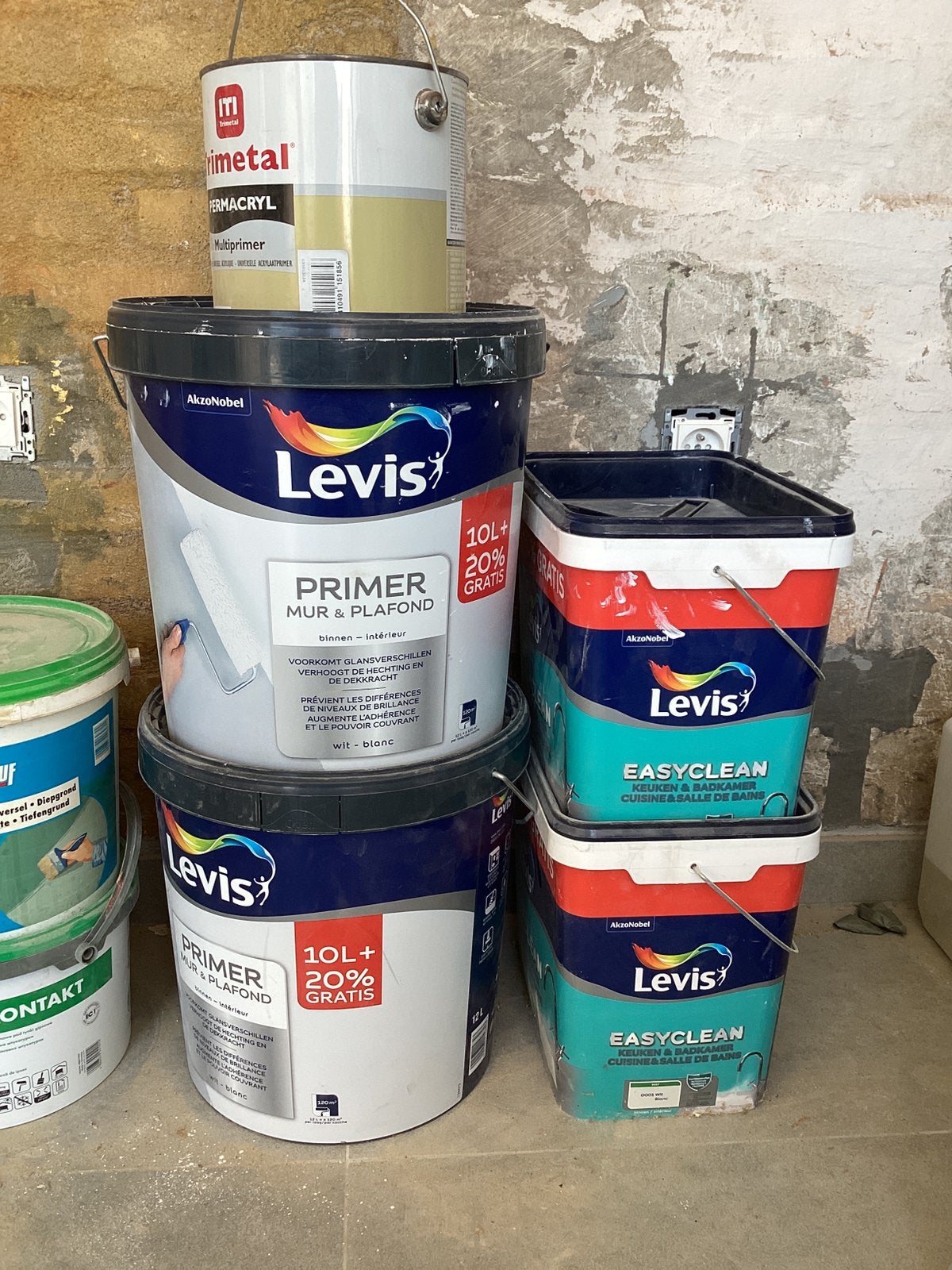 Verf Levis Easyclean + primer + multiprimer Trimetal WIT, Bricolage & Construction, Peinture, Vernis & Laque, Enlèvement, Neuf