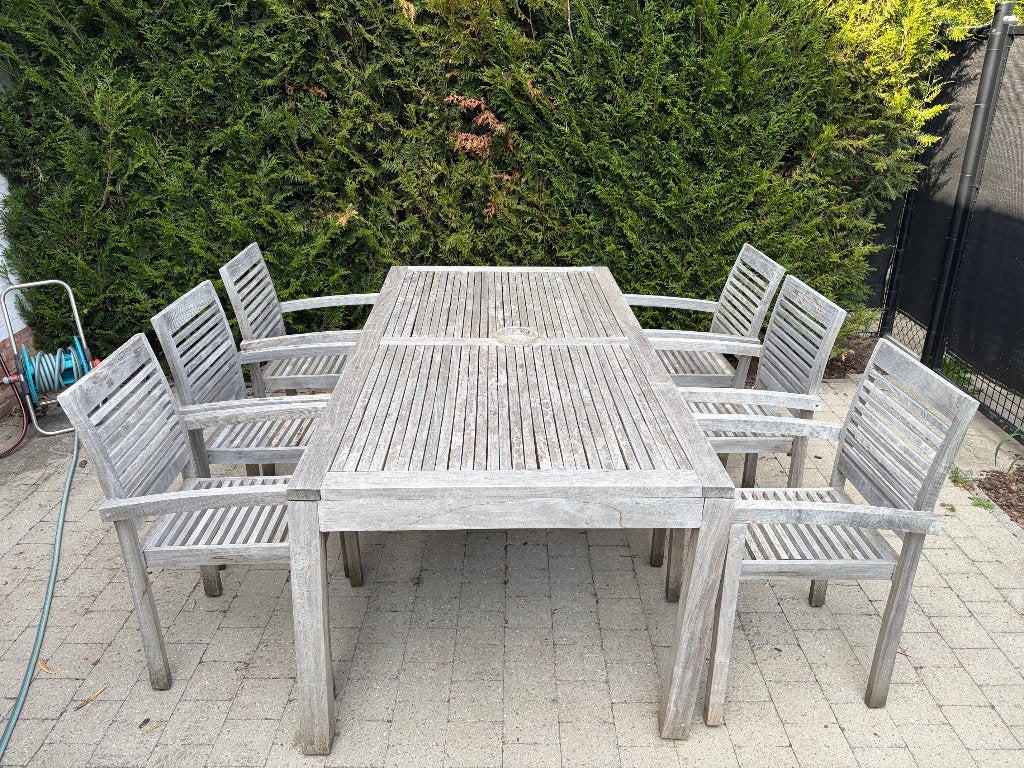 Teak Tuintafelset met 6 stoelen, Ophalen, Gebruikt, Rechthoekig