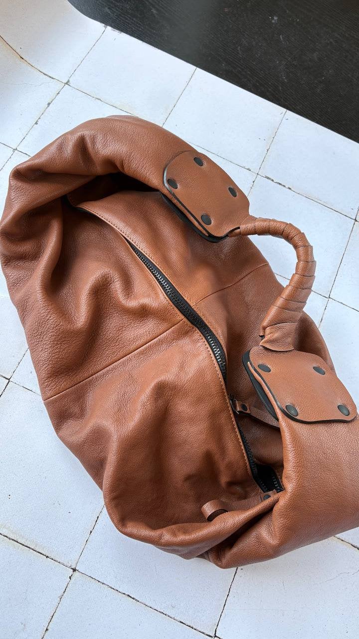 Grand sac en cuir véritable fait main – Marron, Envoi, Comme neuf, Brun, Sac à main