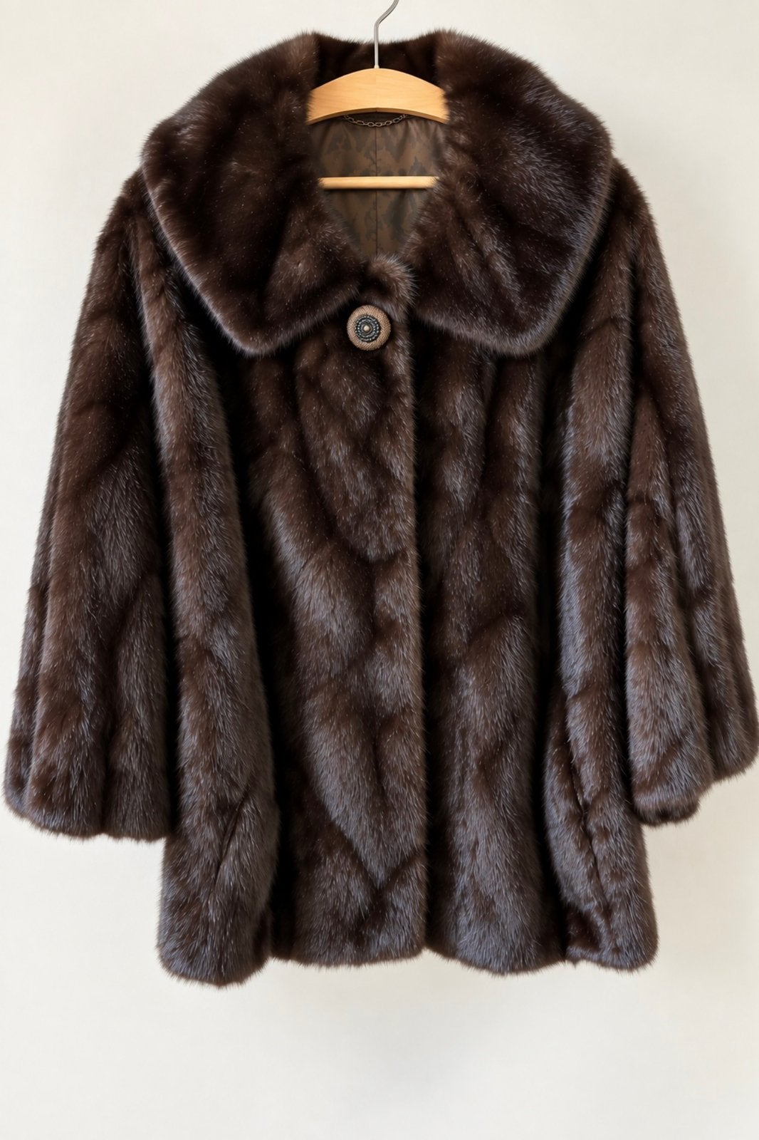 Manteau vintage en fourrure marron foncé - L/XL, Enlèvement ou Envoi, Comme neuf, Taille 42/44 (L), Brun