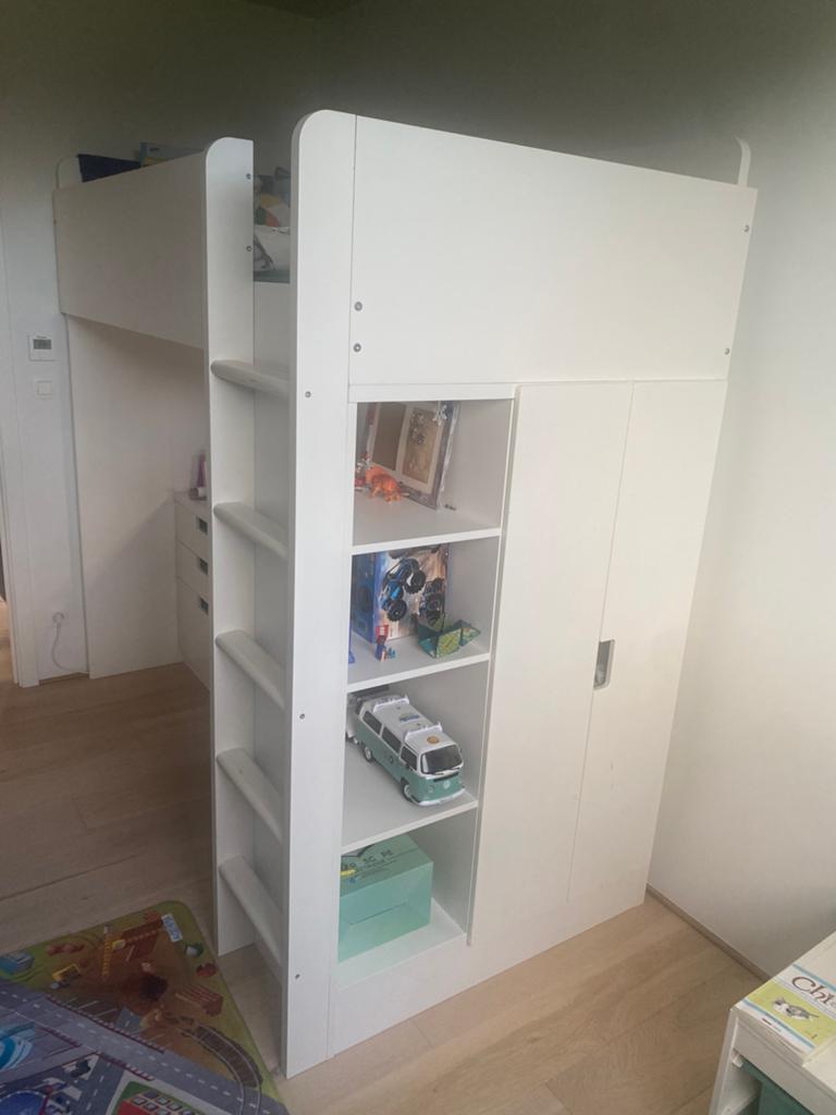 Lit ilea Stuva (pré Smastad) complet bureau etagere penderie, Enlèvement, Utilisé
