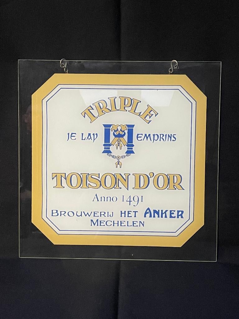 reclamebord Triple Toison D'or Het Anker Mechelen, Verzamelen, Ophalen, Zo goed als nieuw, Reclamebord, Plaat of Schild, Overige merken