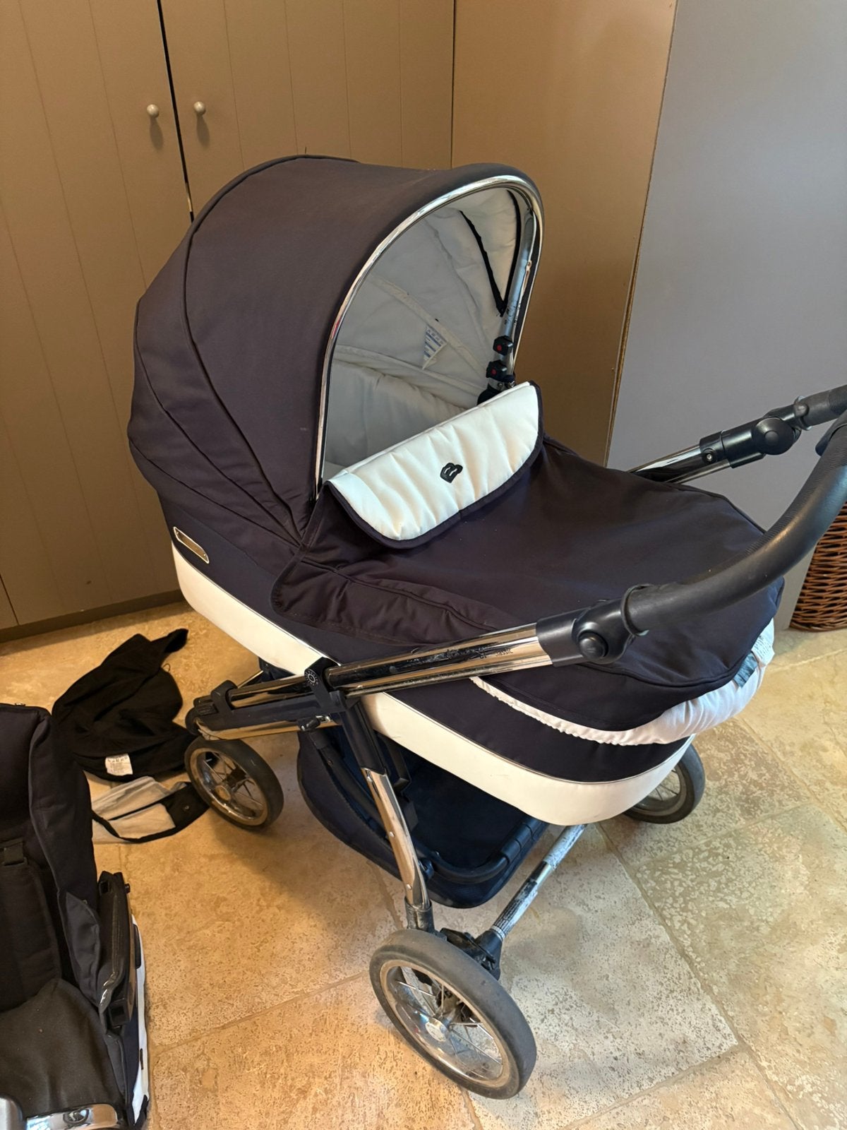 Prachtige Bebecar IPOP kinderwagen 3 in1 blauw met wit leder, Kinderen en Baby's, Ophalen of Verzenden, Zo goed als nieuw, Kinderwagen