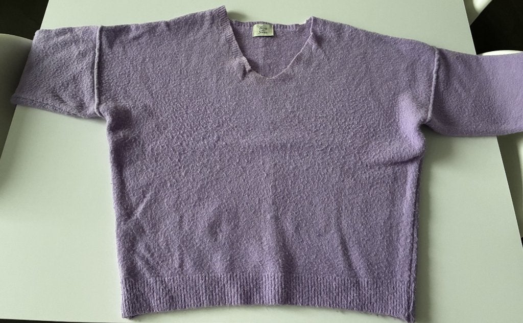Pull violet à col en V de Terra di Siena taille TU, usé, Comme neuf, Taille 34 (XS) ou plus petite, Violet, Terra di Siena