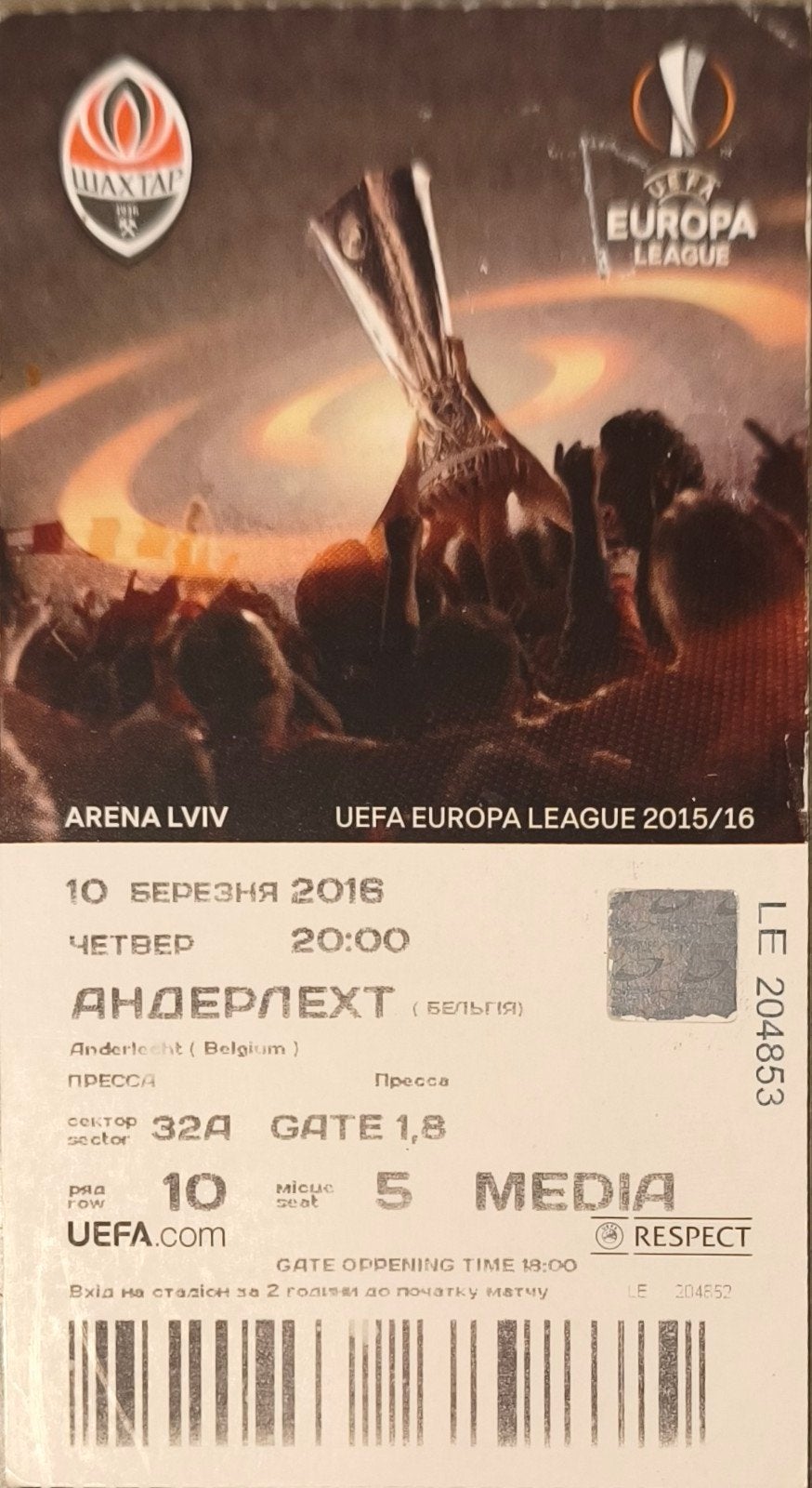 ticket Shakhtar Anderlecht 2016, Enlèvement ou Envoi