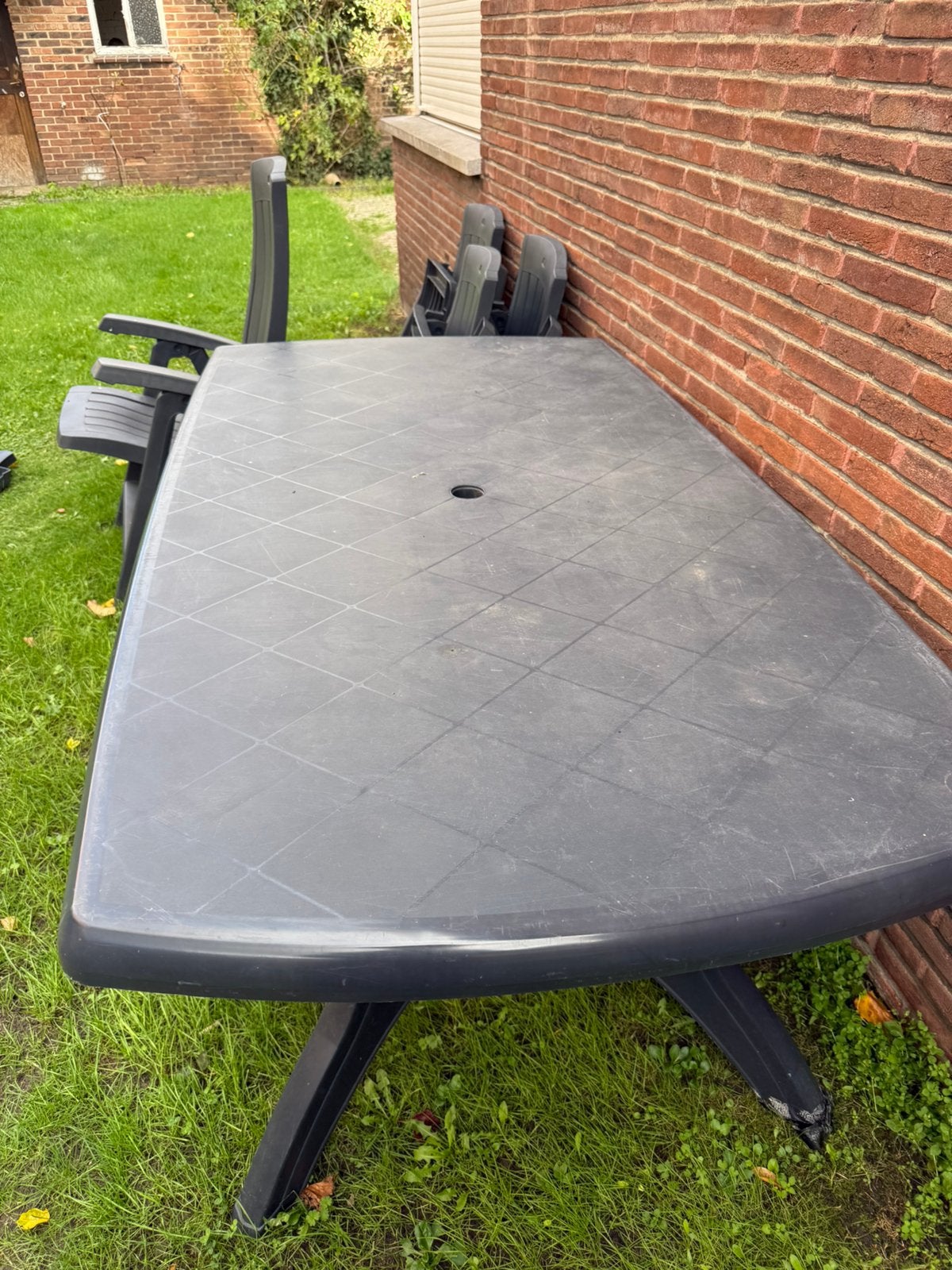 Tafel en 5 stoel, Jardin & Terrasse, Enlèvement, Utilisé, Ovale, Plastique