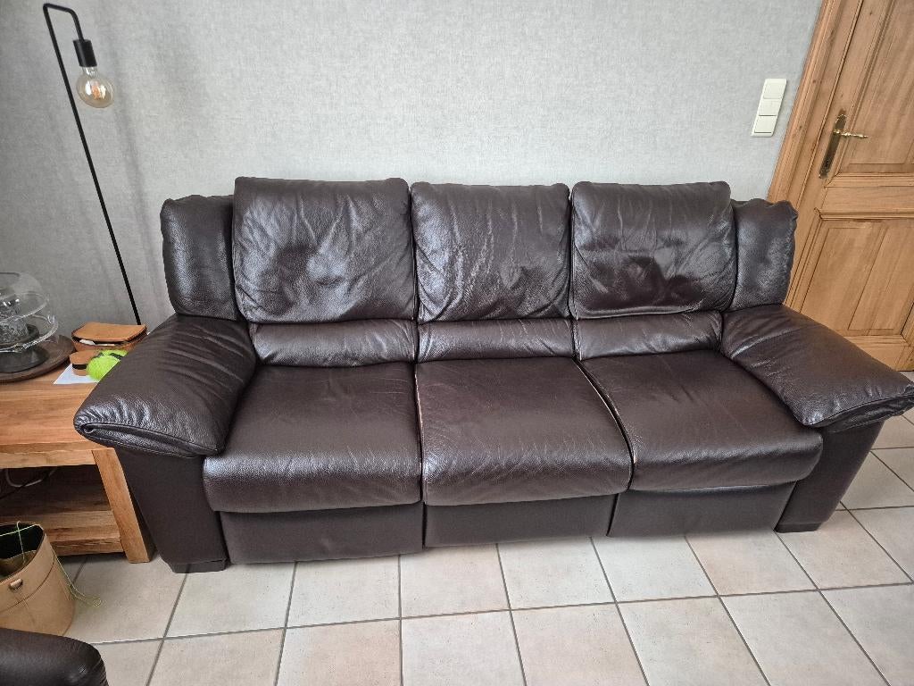 Lederen Natuzzi salon met 2-relaxen (3-zit en 2-zit), Huis en Inrichting, Fauteuils, Ophalen, Gebruikt, Leer