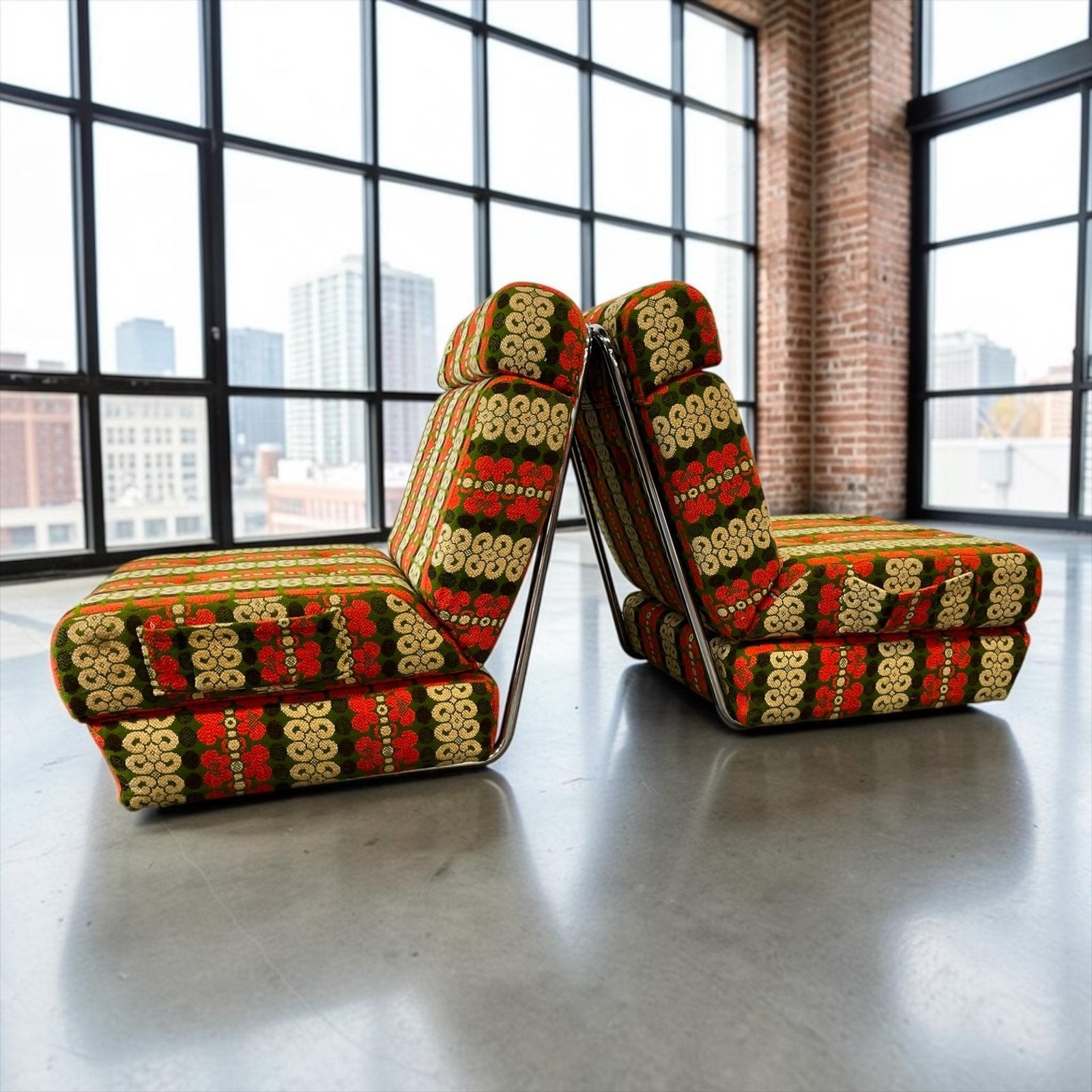 Set van 2 vintage groen oranje fauteuils / slaapzetel, Ophalen
