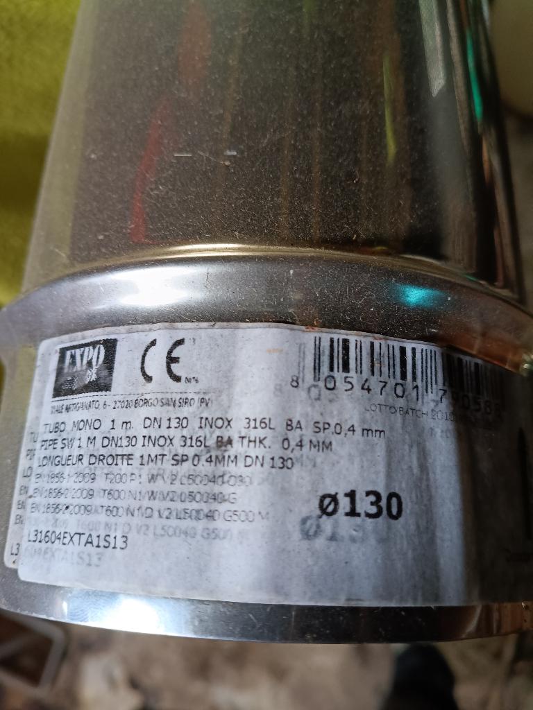 Afvoerbuis Inox 130mm 1 meter nieuwe, Neuf, Inox, 80 mm ou plus, Buse droite