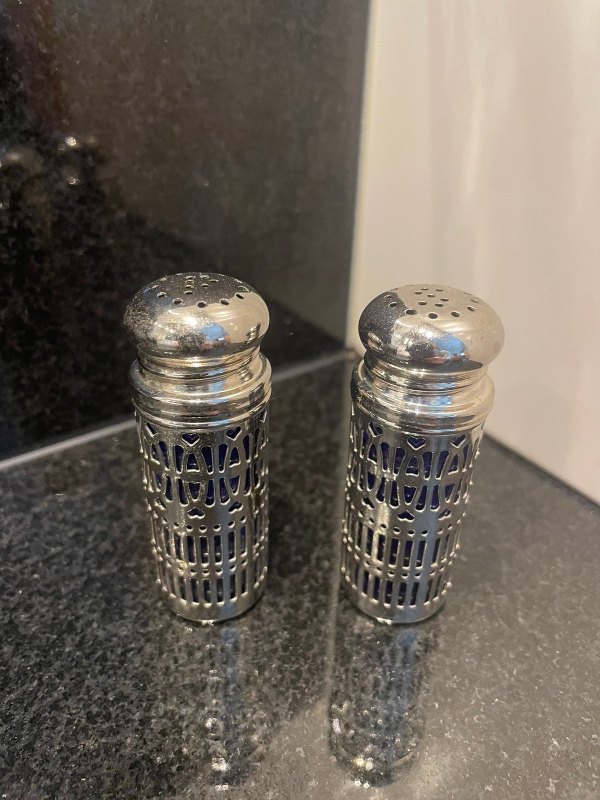 Vintage Verzilverd Peper- en Zoutstrooier met Kobaltblauw, Ophalen, Zo goed als nieuw, Glas