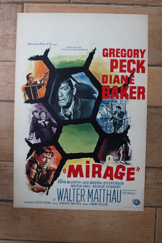 filmaffiche Mirage 1965 Gregory Peck filmposter, Verzamelen, Rechthoekig Staand, Ophalen of Verzenden, Zo goed als nieuw, A1 t/m A3