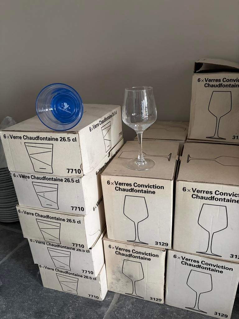 Chaudfontaine glazen(80st), Verzamelen, Glas en Drinkglazen, Ophalen, Zo goed als nieuw