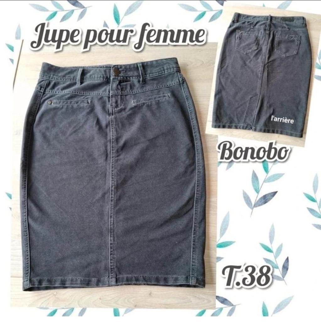 Jupe pour femme-grise-Bonobo-T.38, Kleding | Dames, Rokken, Maat 38/40 (M), Ophalen of Verzenden, Bonobo, Knielengte