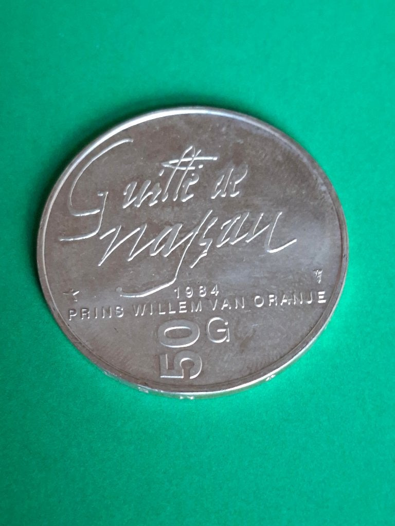 1984 Nederland 50 gulden zilver Willem van Oranje, Beatrix, Postzegels en Munten, Verzenden, Koningin Beatrix, Zilver, Losse munt