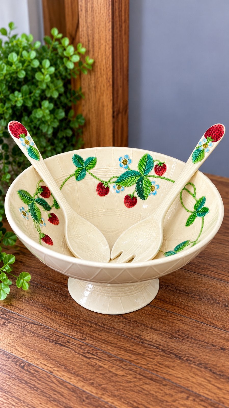 BESWICK art strawberry fruit-schaal bowl Vintage + lepels, Antiek en Kunst, Ophalen of Verzenden