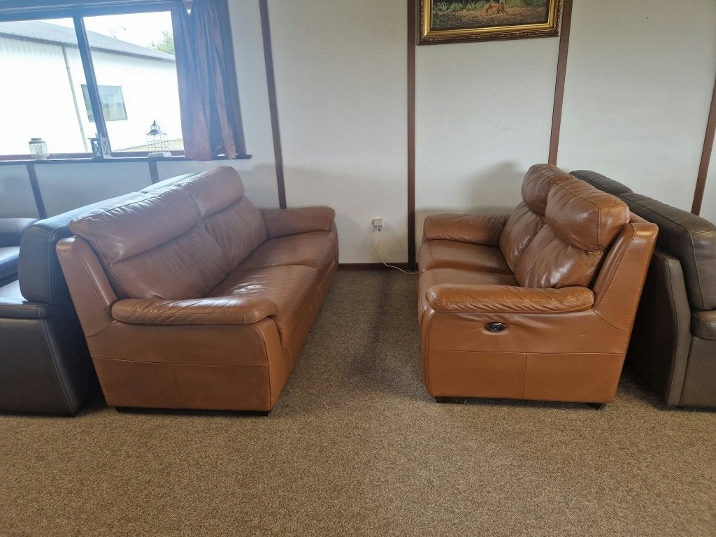 LEDEREN SALON MET 2 ELEKTRISCHE RELAXEN 3 EN 2 ZIT, Ophalen, Gebruikt, Leer
