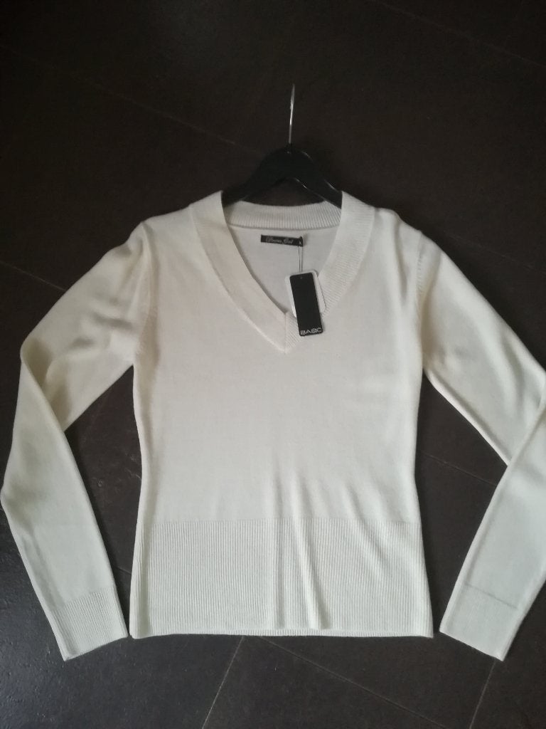 Elegante witte trui met V-hals / maat M, Ophalen of Verzenden, Nieuw, Maat 38/40 (M)