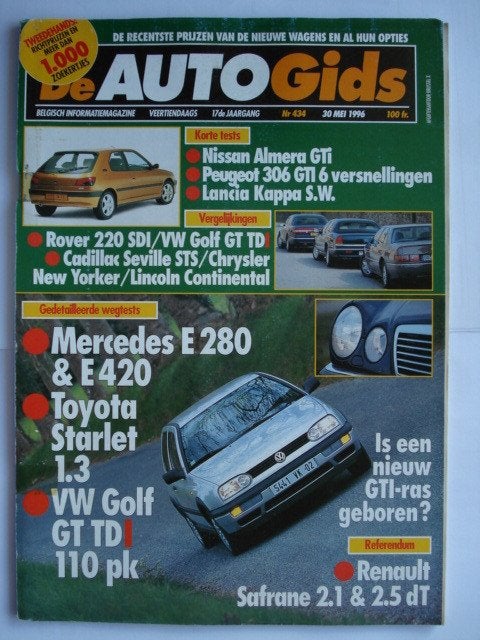 AutoGids 434 Peugeot 306 GTi Cadillac Seville VW Golf GT TDI, Verzenden, Gelezen, Algemeen