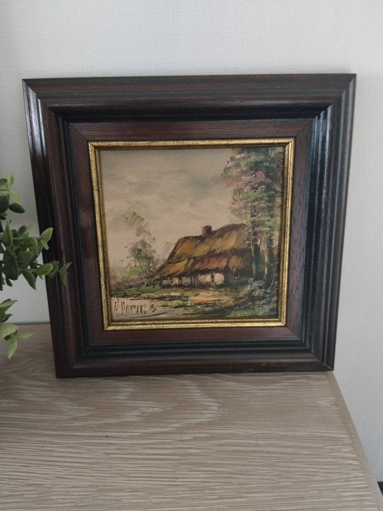 Vintage schilderij , houten kader , geschilderd, Enlèvement ou Envoi, Vintage, Peint à la main