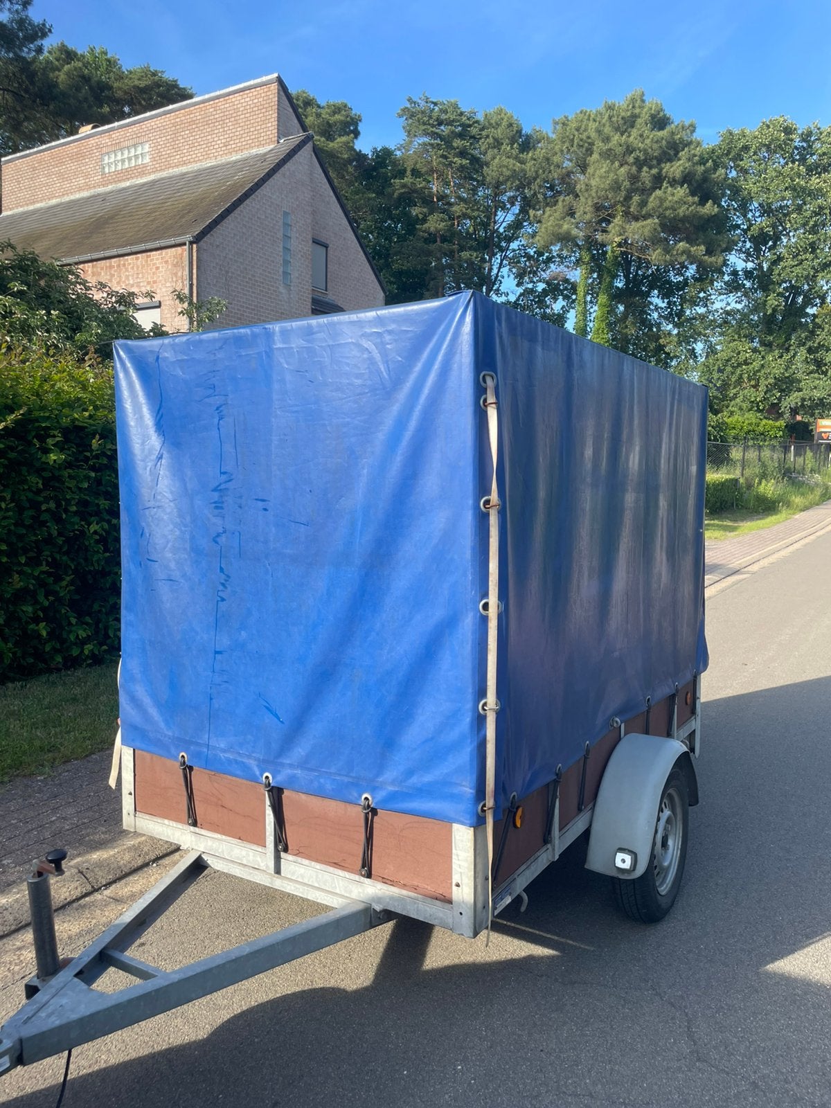 Enkelas aanhangwagen met huif, Auto diversen, Aanhangers en Bagagewagens, Zo goed als nieuw, Ophalen
