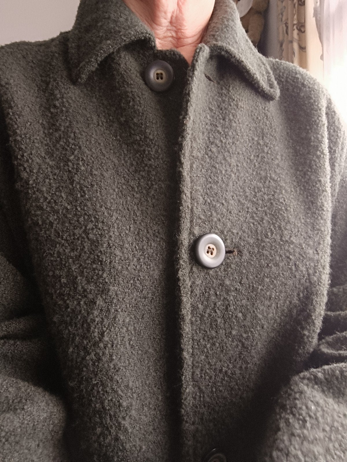 mooie wollen winterjas kleur Groen, Kleding | Dames, Mayerline, Maat 42/44 (L), Ophalen of Verzenden, Zo goed als nieuw