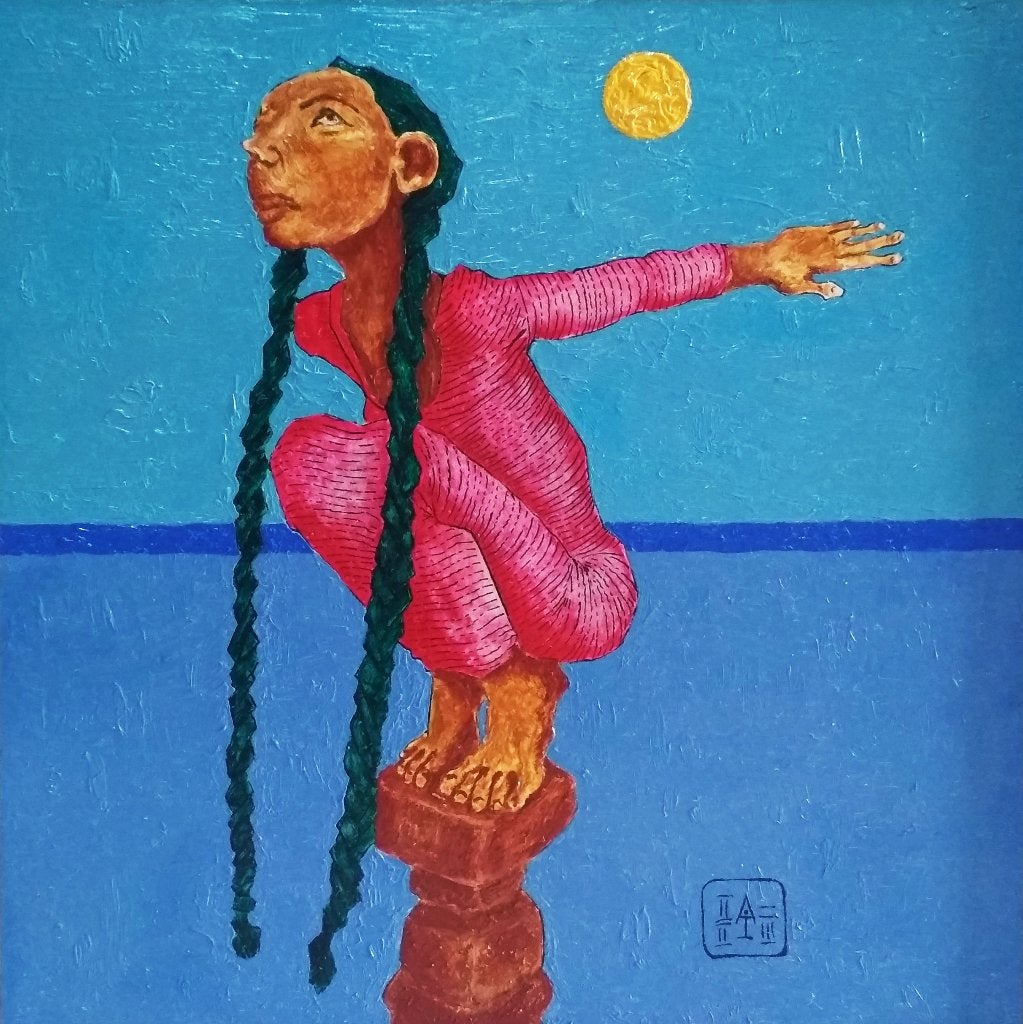 « Sirène », Peinture à l'huile, Encadré, Figures, Papier/carton