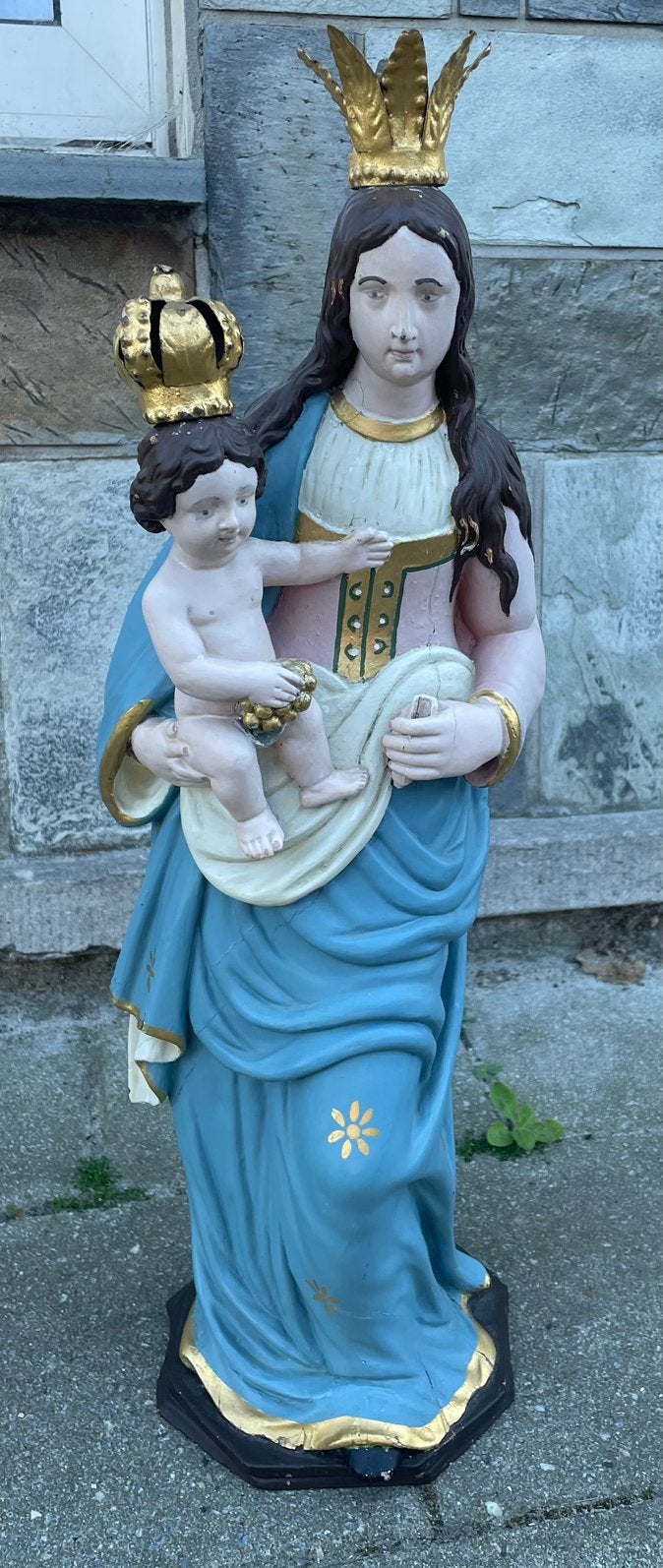 Antiek houten beeld polychrome maria 50 cm, Antiek en Kunst, Antiek | Religieuze voorwerpen, Ophalen of Verzenden