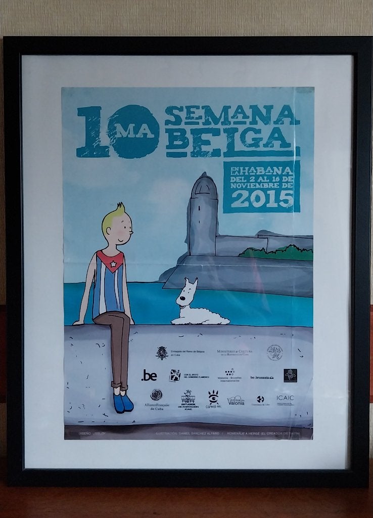 Rare Affiche Tintin -  1ma Semana Belga en La Habana 2015, Enlèvement ou Envoi, Rectangulaire vertical, Avec cadre, A1 jusqu'à A3
