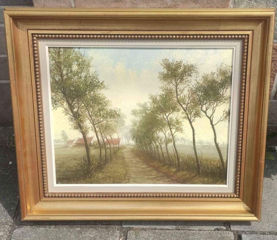 Huile sur toile paysage signe frans bakker, Antiek en Kunst, Ophalen of Verzenden