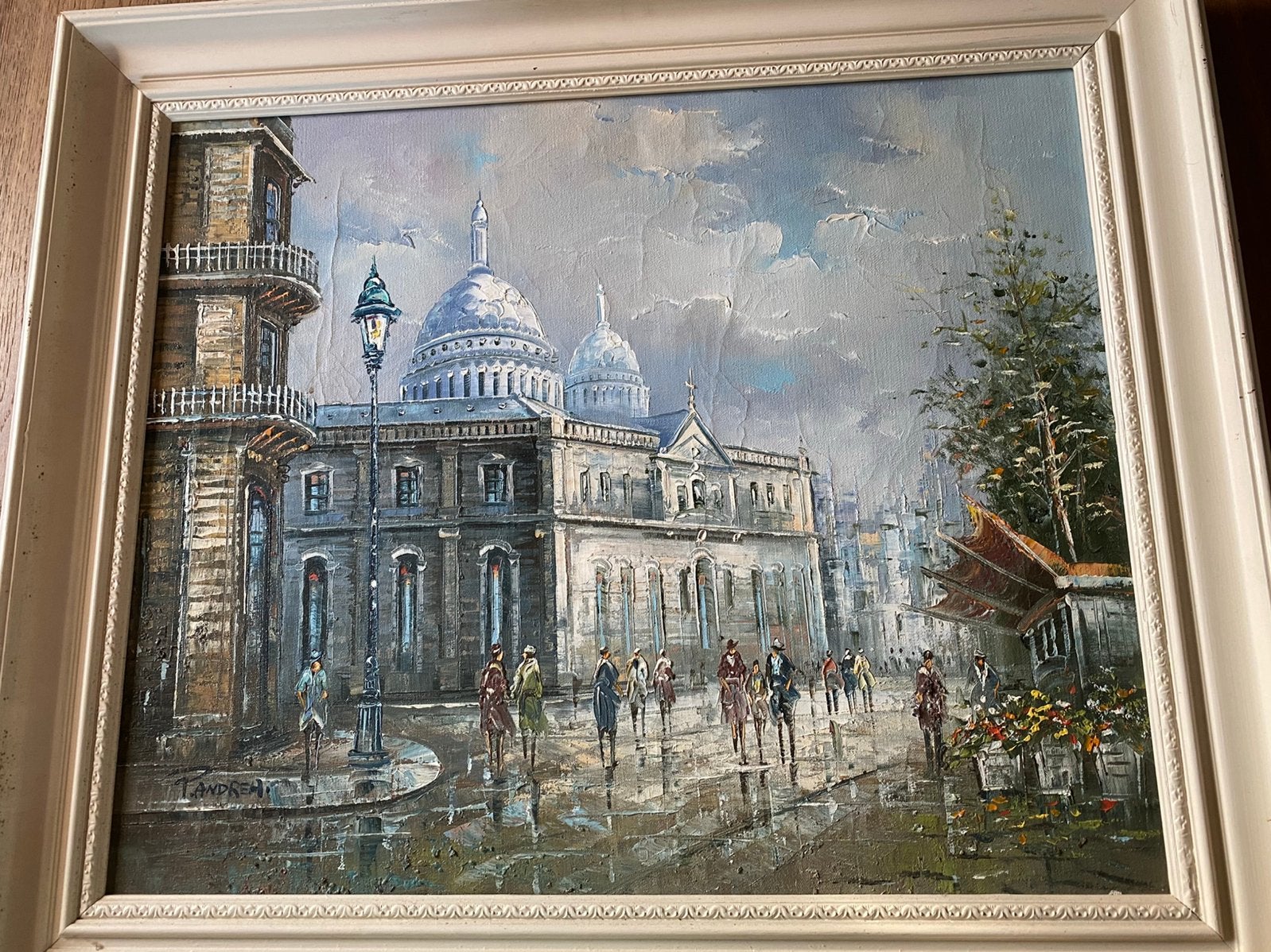 Peinture à l'huile de P. Andrea, Enlèvement, Paysage urbain / rural, Toile, Vintage