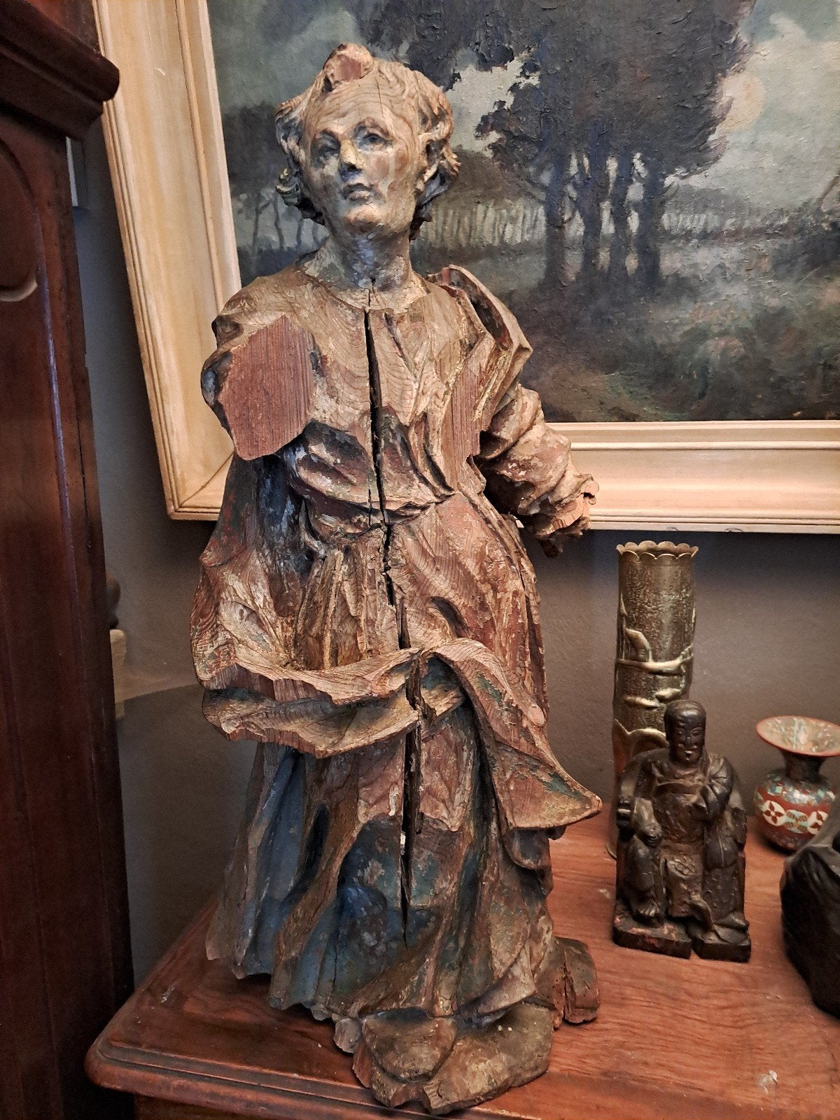 Houten beeld / Houtsculptuur - Sint Johannes - 17de Eeuw., Antiek en Kunst, Ophalen of Verzenden, Beeld