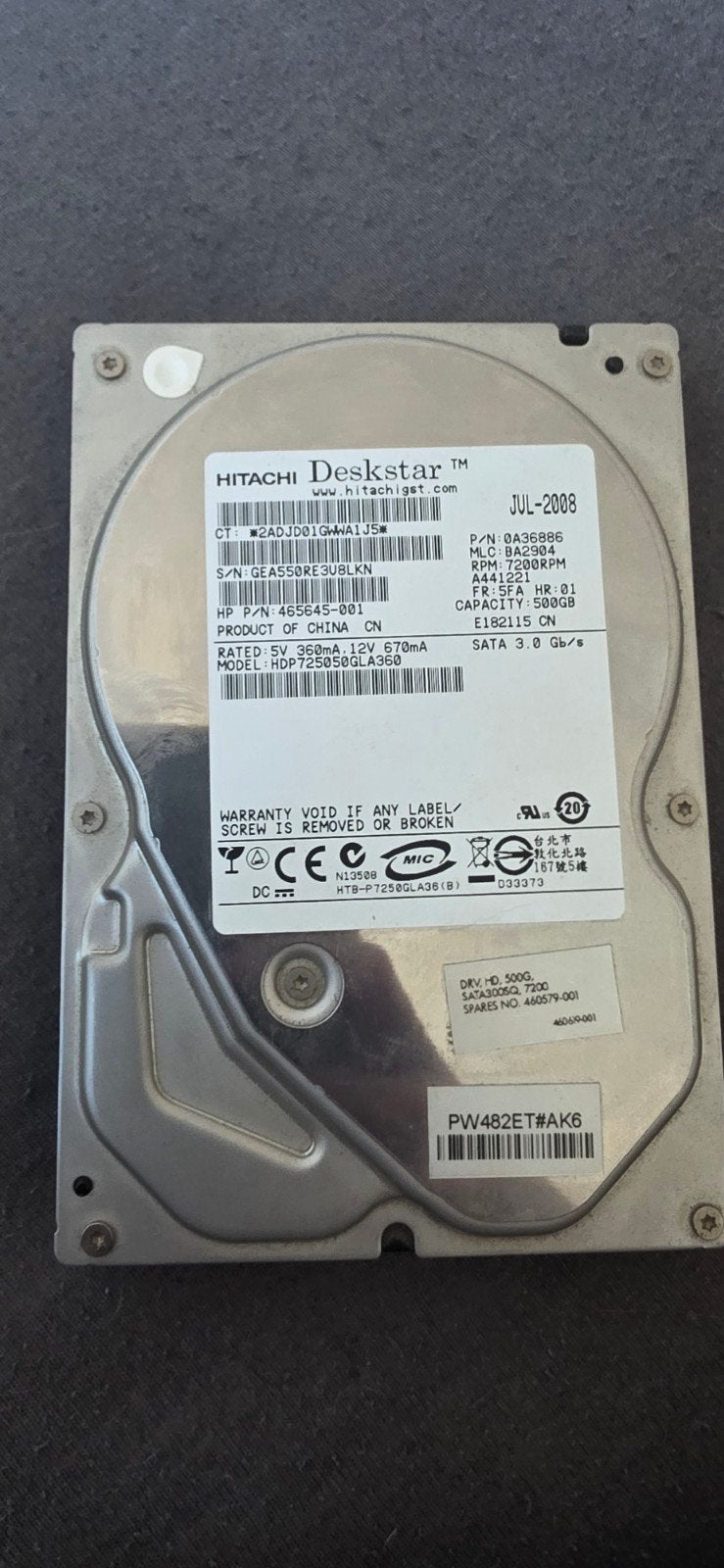 hdd 500gb 7200 rpm, Computers en Software, Harde schijven, Intern, Gebruikt, Ophalen of Verzenden, Desktop