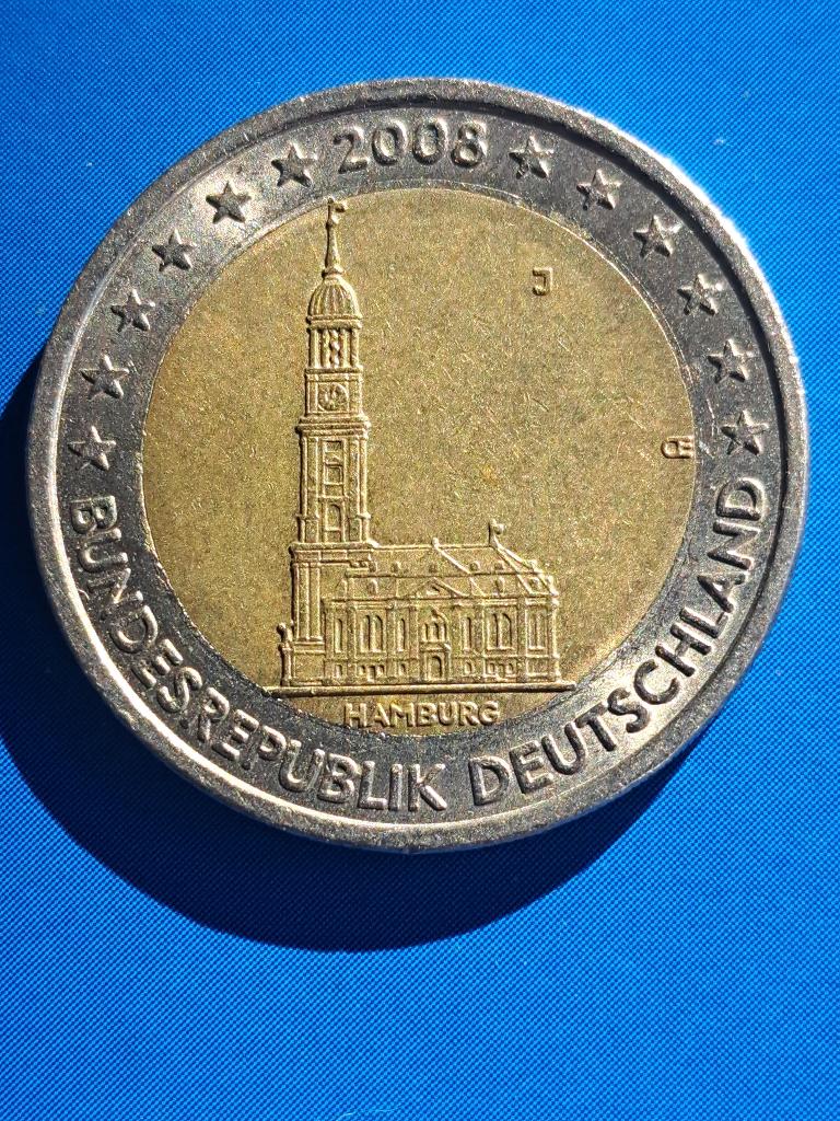 2008 J Allemagne 2 euros Hambourg, Hambourg, Envoi, Allemagne, 2 euros, Monnaie en vrac
