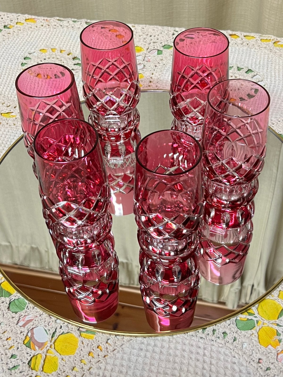 VSL gekleurde kristallen waterglazen,6 stuks,H:13 cm, Antiek en Kunst, Ophalen