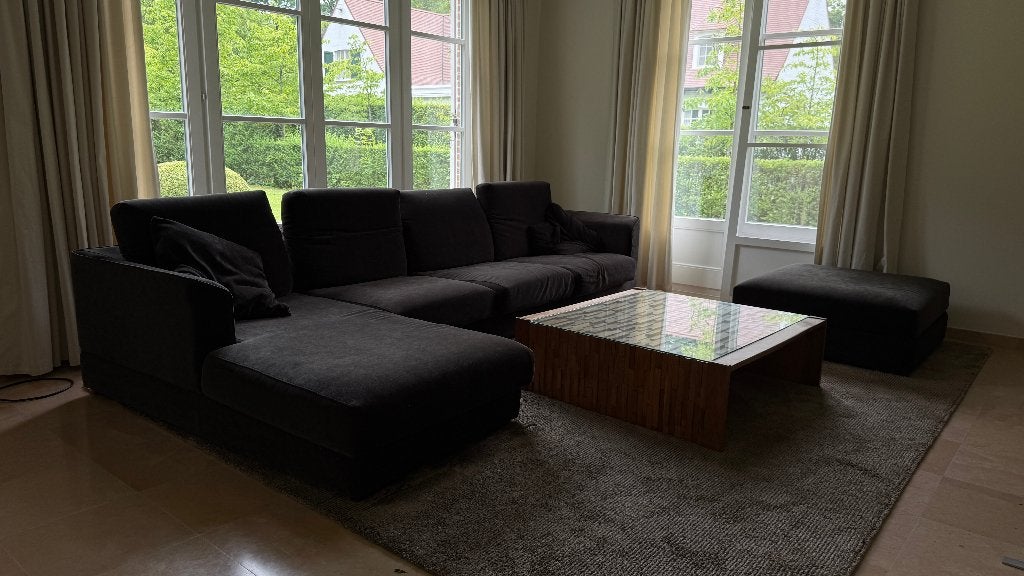 Zetel + Poef - Berloni Divini - bruin, Huis en Inrichting, Ophalen, Gebruikt, Modern, cosy, Hoekbank
