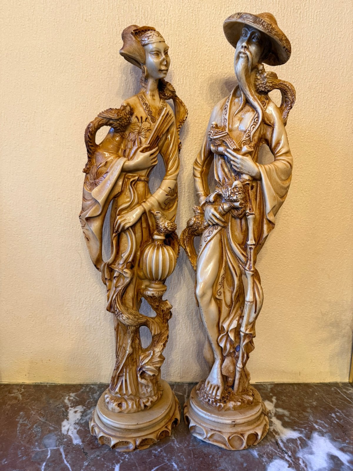 Ensemble de statues chinoises vintage - Faux ivoire/résine, Enlèvement, Classique, Homme