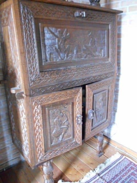 armoire zaïre massive, bois tropical sculpté, Antiquités & Art, Afrique, Autres types, Brun, Bois