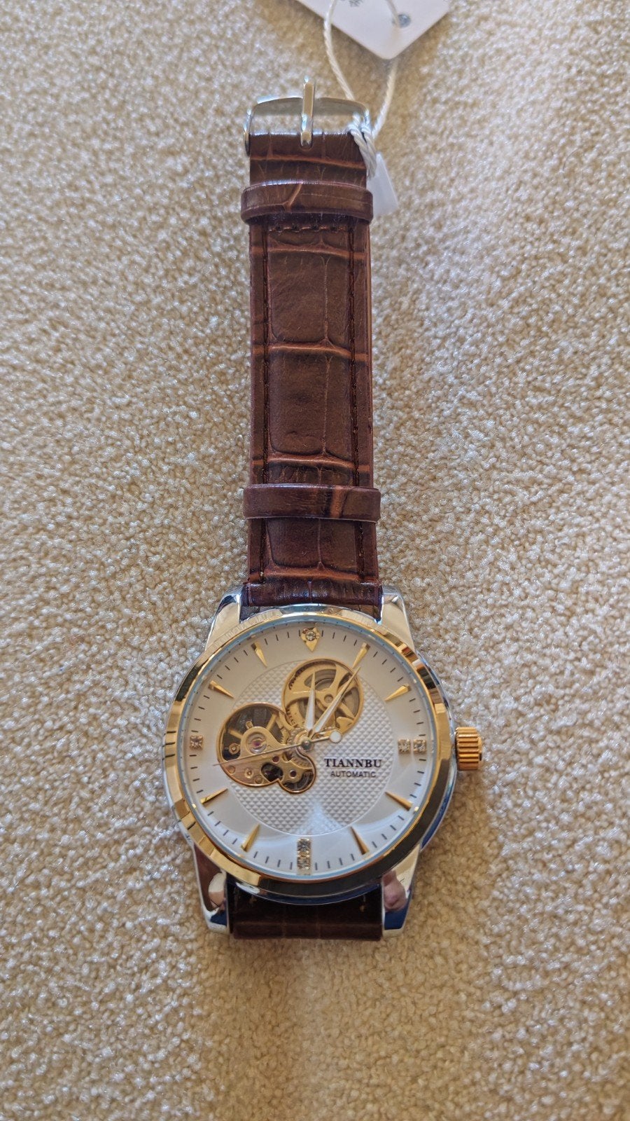Montre automatique squelette homme TIANNBU – cadran blanc, b, Envoi, Neuf, Blanc