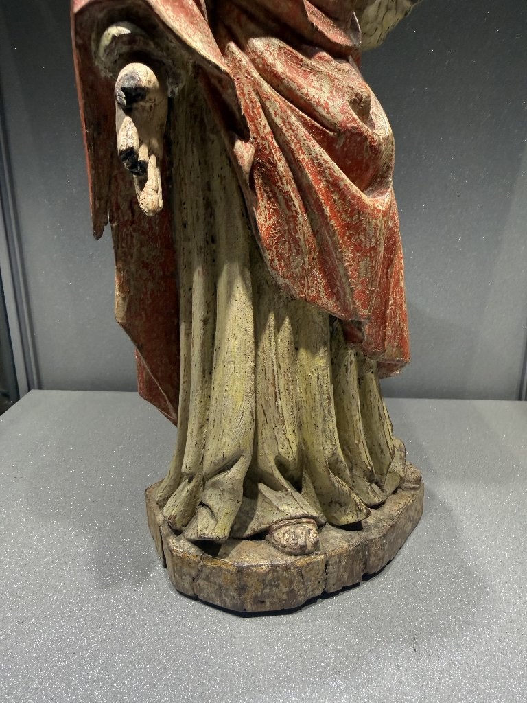 Antiek Gepolychromeerd Heiligenbeeld Hout 34 cm, Antiek en Kunst, Antiek | Religieuze voorwerpen, Ophalen of Verzenden