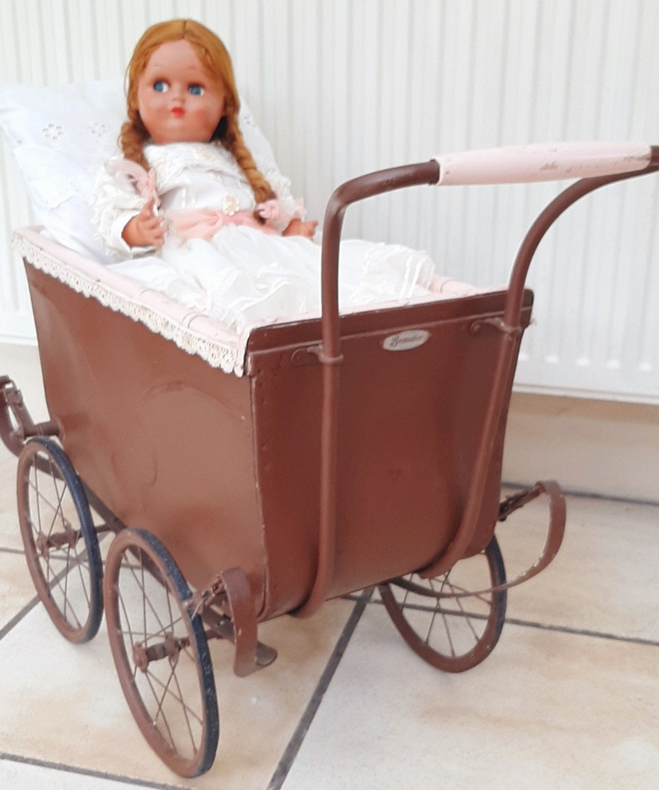 antieke Brennabor poppenwagen, Verzamelen, Ophalen, Pop