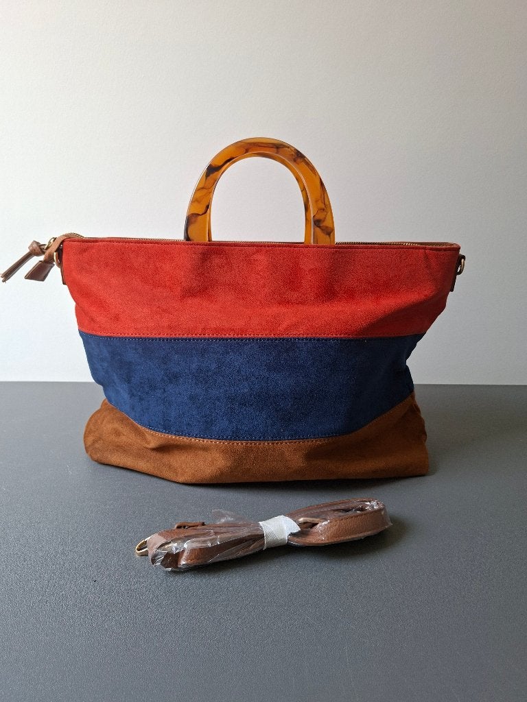 NIEUW rood blauw bruin gestreepte damestas verhard handvat, Enlèvement ou Envoi, Neuf, Autres couleurs, Sac à main