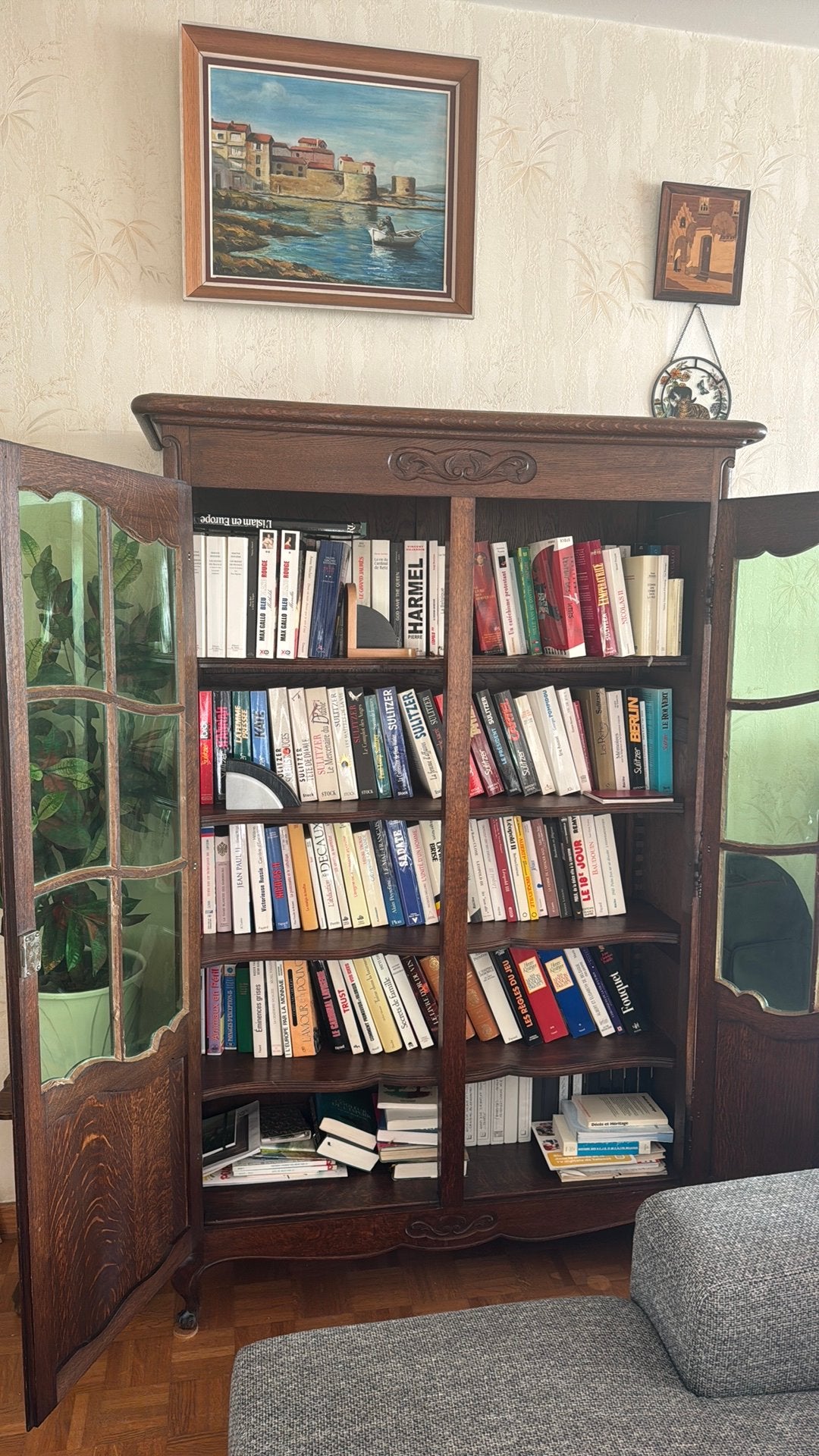 Bibliothèque / Vitrine vaisselier en chêne massif, Maison & Meubles, Enlèvement, Utilisé