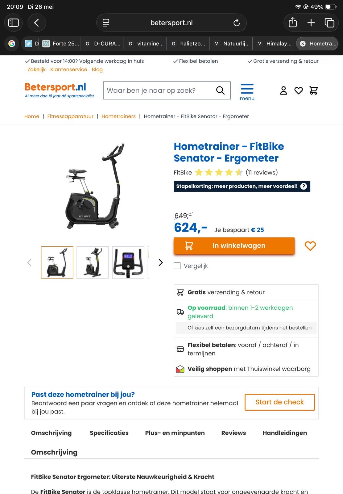 Fitbike senator ergometer hometrainer, Ophalen, Zo goed als nieuw