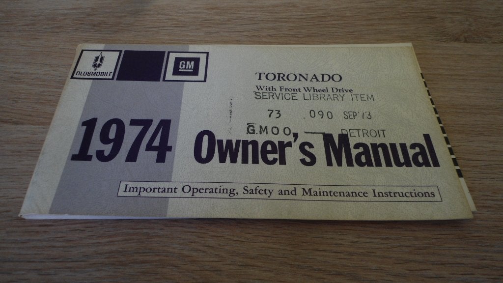 1974 Oldsmobile Toronado. First edition Owner's Manual., Enlèvement ou Envoi