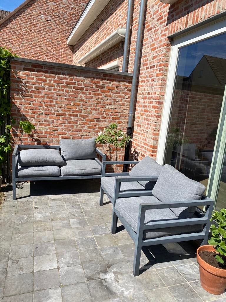 Grijze loungeset met kussens van Weba exclusief tafel, Ophalen, 4 zitplaatsen, Gebruikt, Aluminium