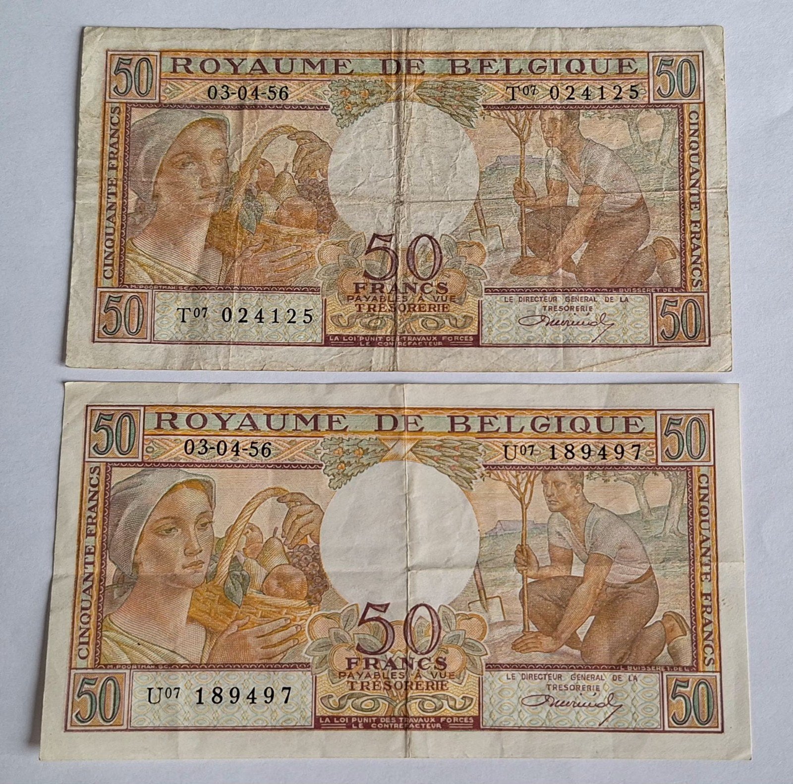 deux billets de 50 francs (belgique), Postzegels en Munten, Bankbiljetten | België, Ophalen