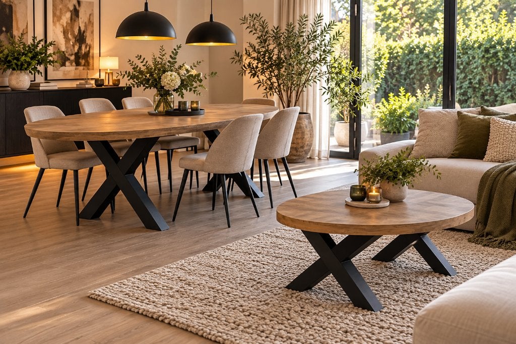 Mooie set eettafel + salontafel – €400, Ophalen, Zo goed als nieuw, Vijf personen of meer, Ovaal
